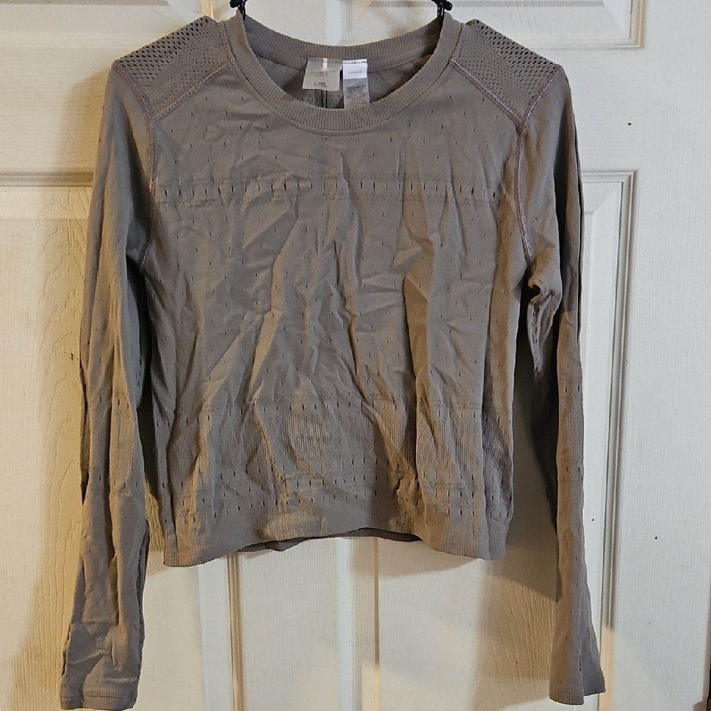 CALIA Women's Pointelle Seamless Long Sleeve T-Shirt: GRAY: NEW WITH TAGS: L/XL